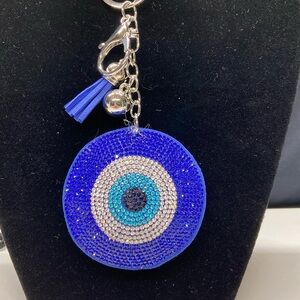 Fashion Jewelry Blue Crystal Evil Eye Key & Card Holder with Tassel